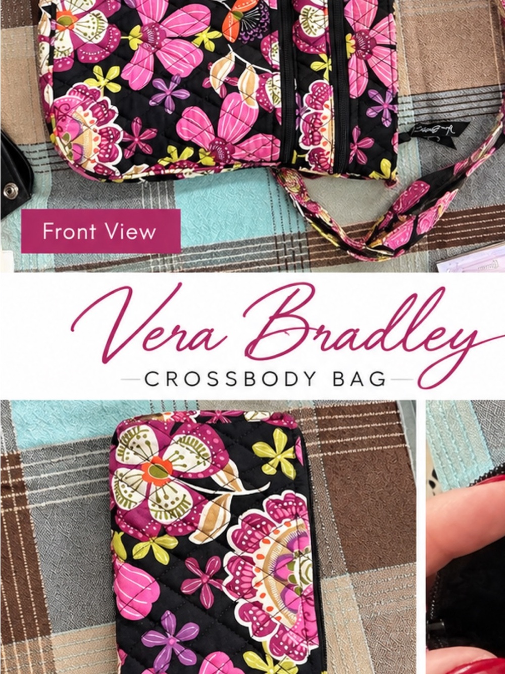 Vera Bradley Triple Zip Crossbody purse & Med make up bag in Pirouette Pink
